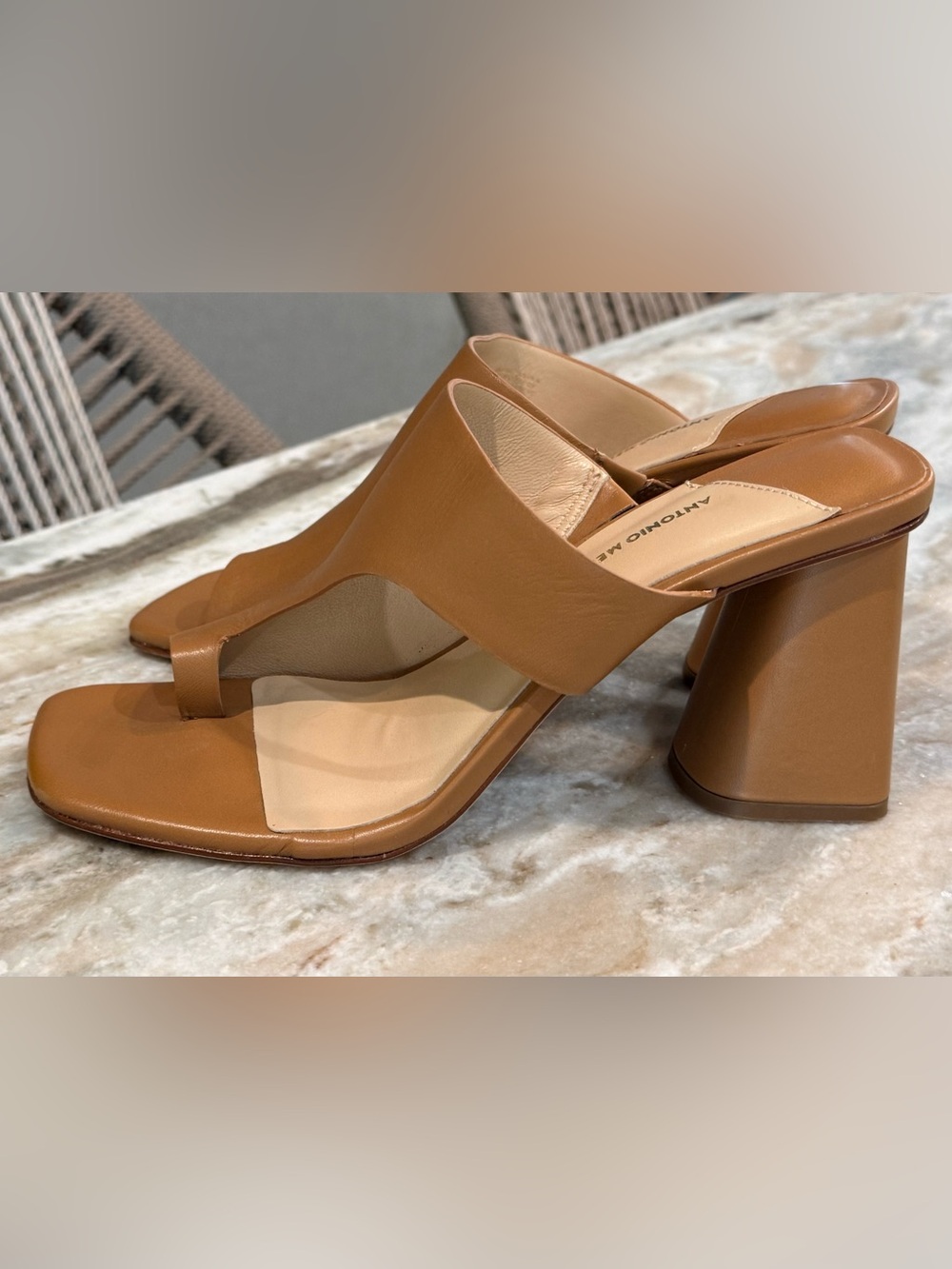 Women’s ANTONIO MELANI Murray camel brown leather toe loop sandals- Size 8.5 - Picture 5 of 7